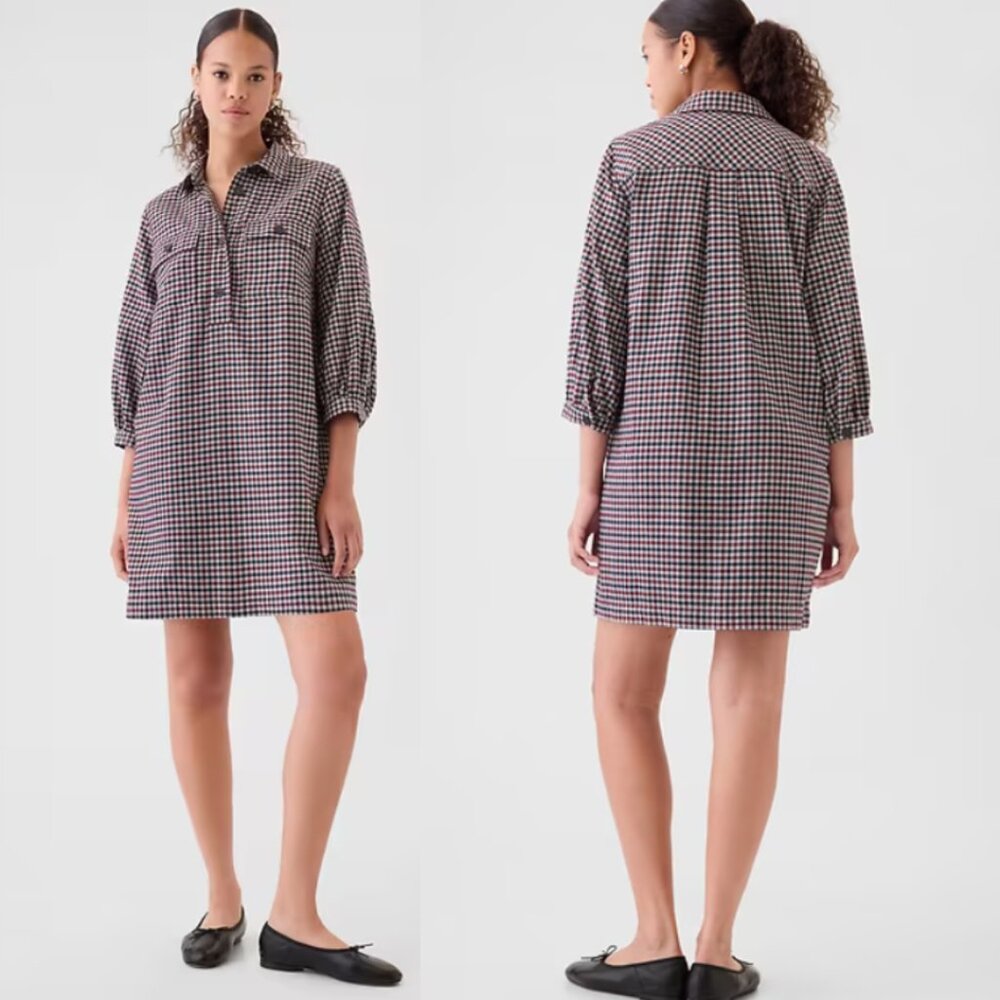 GAP Flannel Utility Mini Shirt Dress NWT in Red & Navy XS